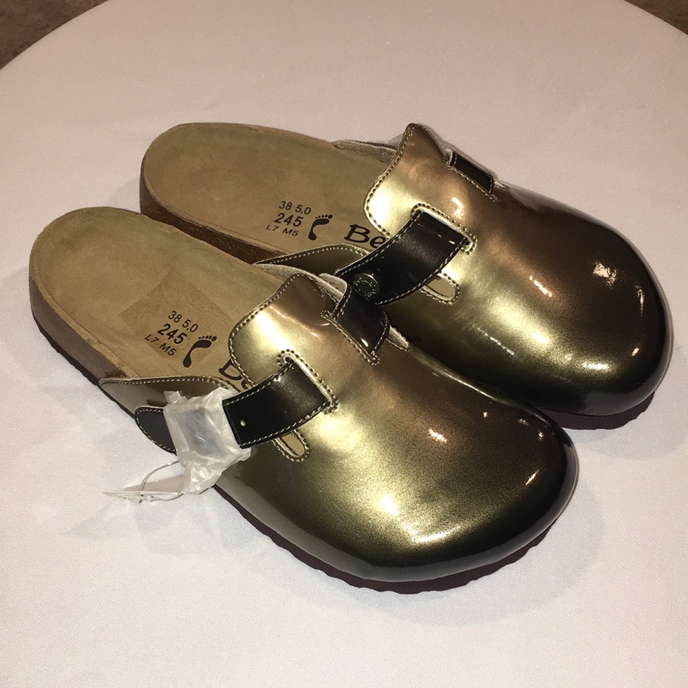 🆕 Birkenstock Betula Ombré Black Gold Patent Leather Mules sz 7